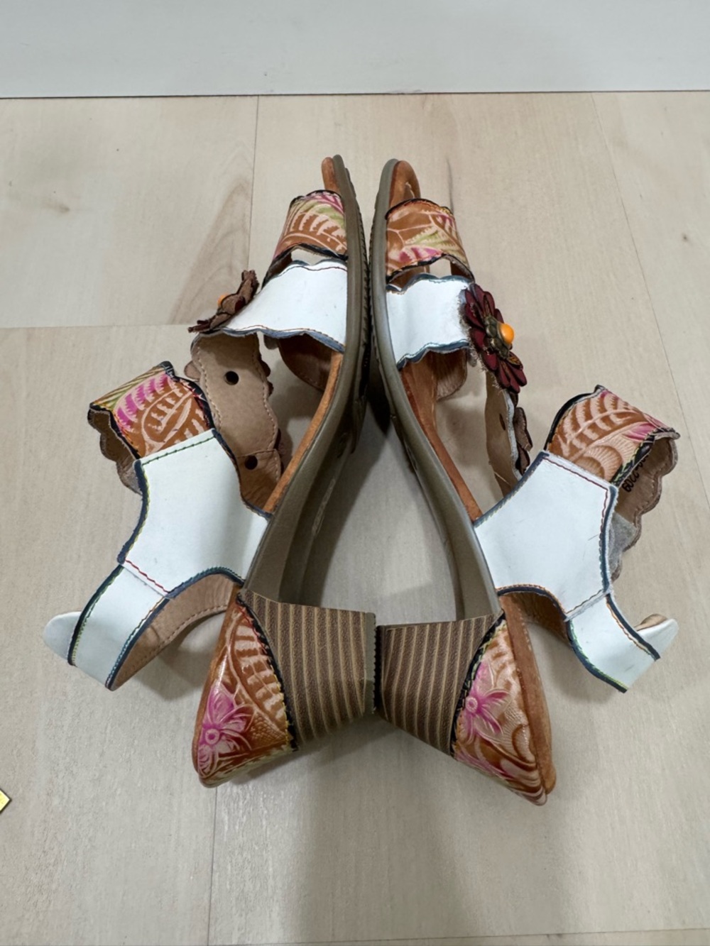 Spring Step White Multicolor Floral Leather Sandals - Picture 15 of 16